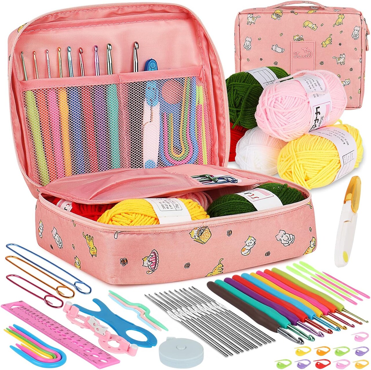 Crochet Kit for Beginners – 59PCS Complete Starter Set with Yarn, Ergonomic Hooks & Lace Needles